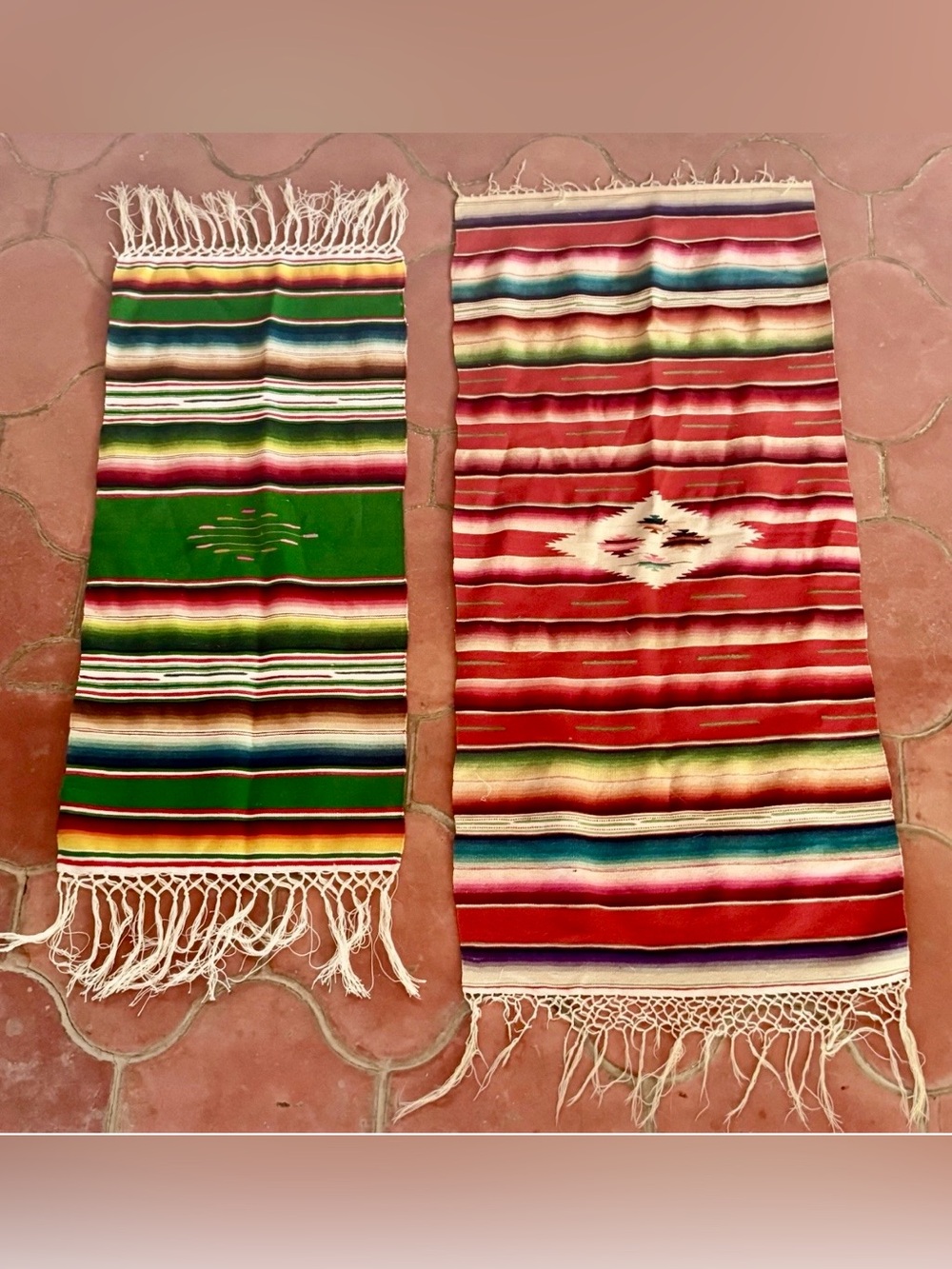 Vintage Old Mexican Saltillo Serape Table Runners Rugs Great Bright Colors!